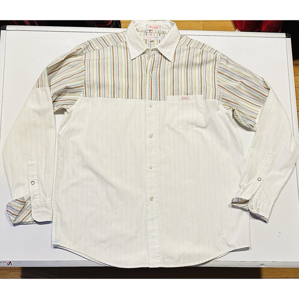 ECKO UNLIMITED WORLD FAMOUS 100% COTTON WHITE/MULTI-COLOR STRIPED SHIRT Sz Mediu